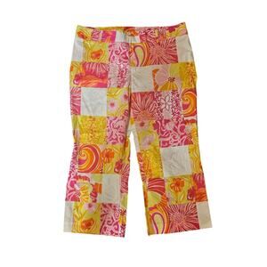 Lilly pulitzer crop strerch capri pants pink orange floral Patchwork medium 6
